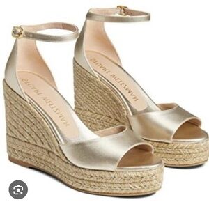 Stuart Weitzman Metallic ROSE Gold Espadrille Wedge Sandals